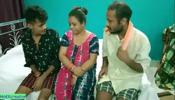 Sexy milf aunty shares intense threesome sex action